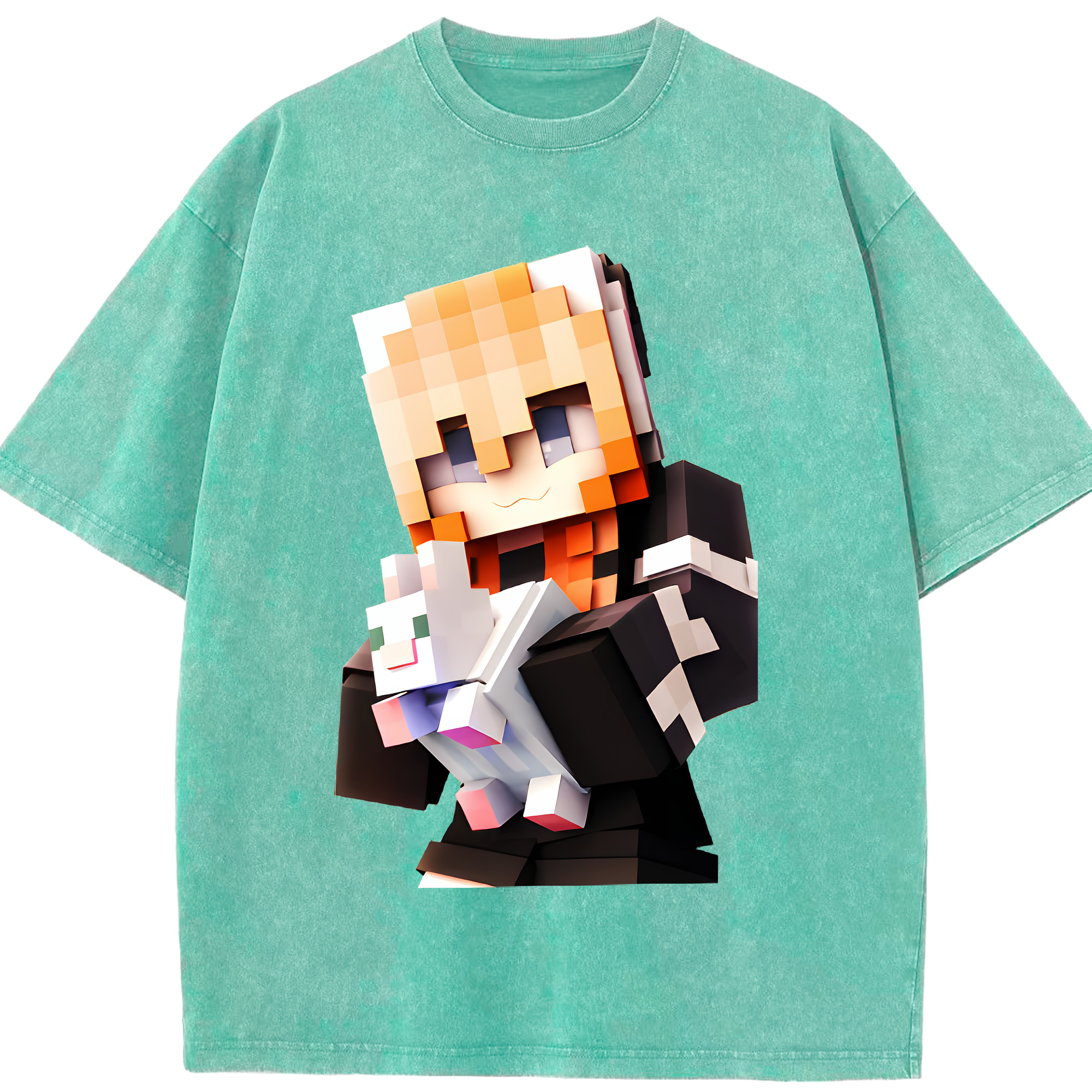 （画像用） マインクラフト ブロックの世界 Minecraft MC Block world 綿100% ヴィンテージ風 半袖Tシャツ（フロントプリント）